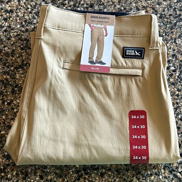 NEW Eddie Bauer Mens Tan Tech Chino Pants - Picture 2 of 8